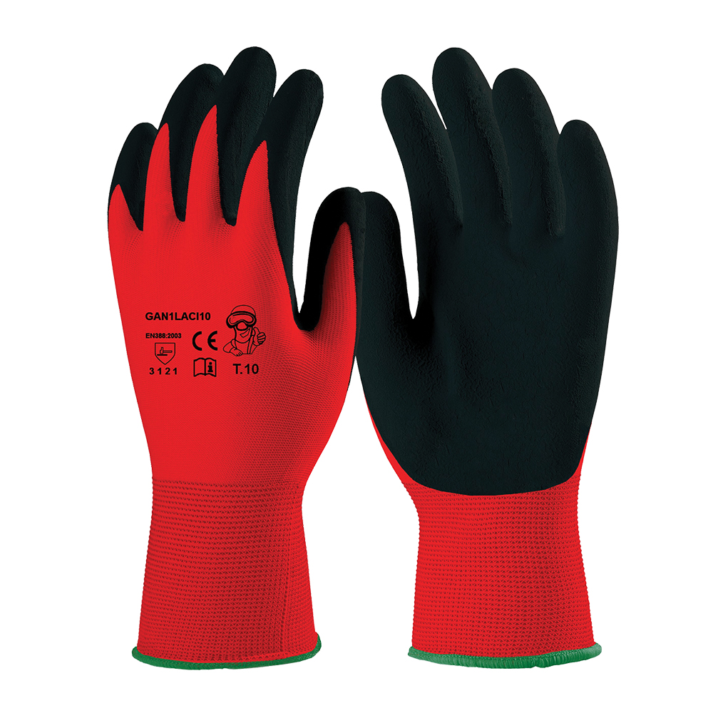 MANUSI PROTECTIE POLIESTER LATEX ROSU NEGRU